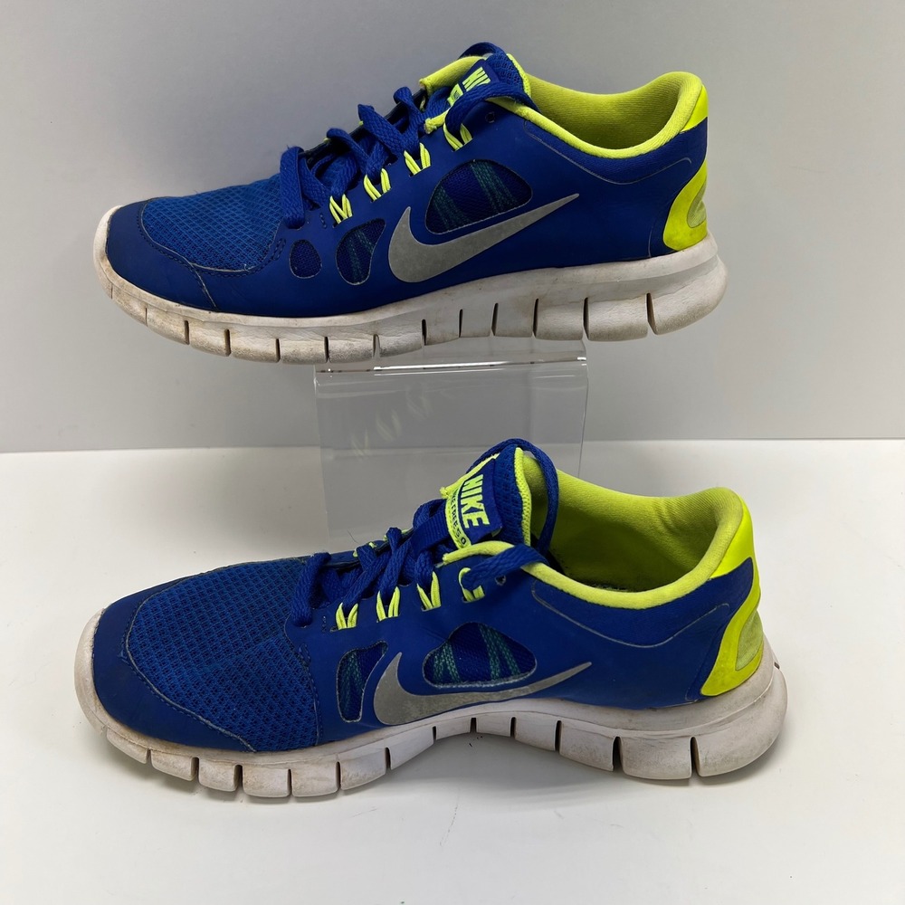 Nike Free 5.0 Kids Running Shoes 4Y Hyper Blue Metallic Silver Neon Sneakers - Picture 2 of 8